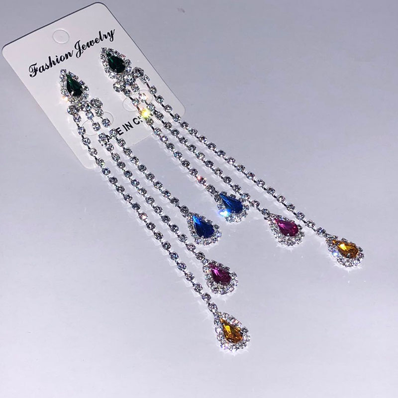 Tassel Long Earrings Exaggerated Vintage Temperament Bohemian Style Colorful Diamond Earrings Distributor