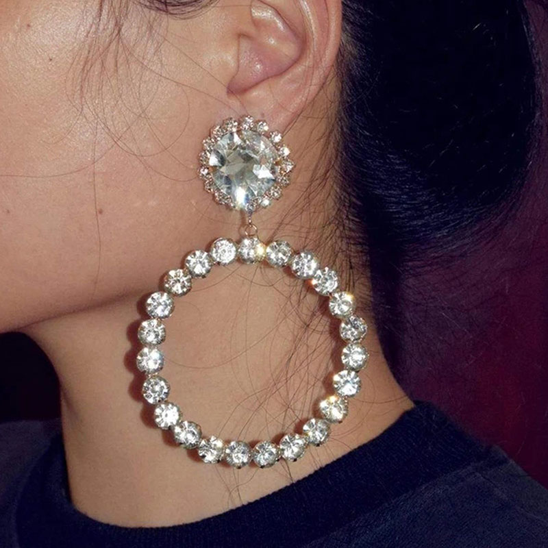 Exaggerated Round Rhinestone Earrings European And American Temperament Trend Full Of Diamonds Earrings Supplier