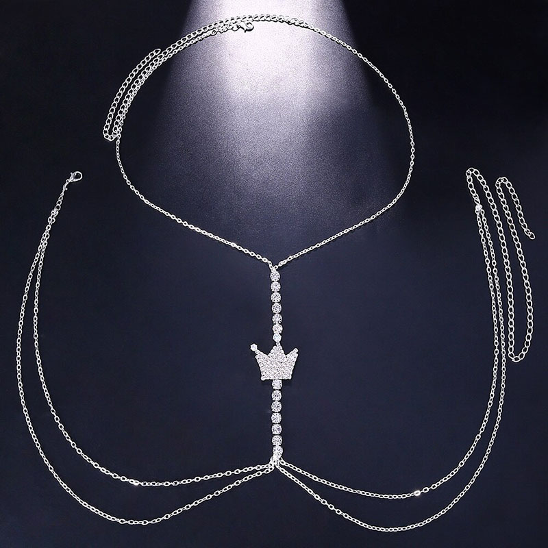 Wholesale Jewelry Crown Body Chain Shiny Rhinestone Bikini Bra Chain