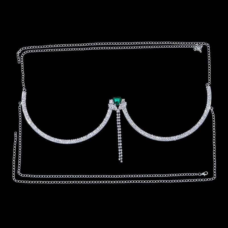 Wholesale Jewelry Trendy Accessories For Women Sexy Luxury Green Heart-shaped Rhinestone Chest Bra