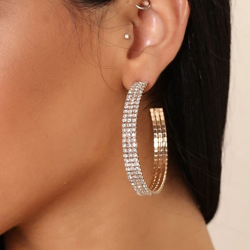 Exaggerated Double Rows Of Full Diamond Earrings Matching Nightclub Shiny Earrings Earrings Supplier