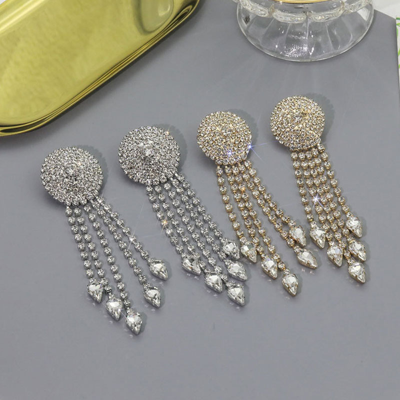 Geometric Tassel Earrings European And American Temperament Drops Full Of Diamonds Earrings Supplier