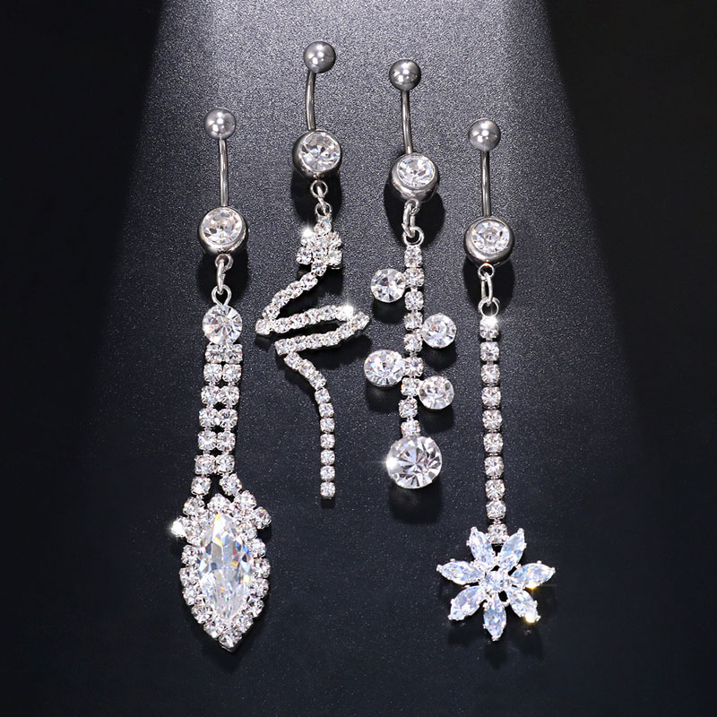 Wholesale Jewelry Zirconia Belly Button Nail Trendy Flower Rhinestone Body Piercing Belly Button Ring