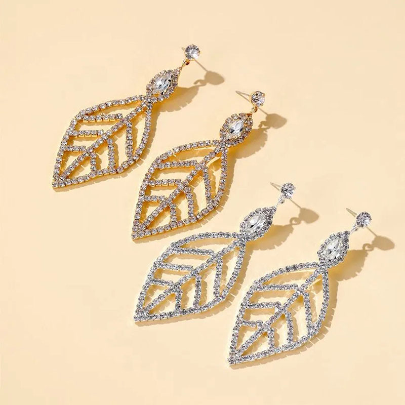 Diamond Pendant Leaf Earrings Atmospheric Rhinestone Earrings Supplier