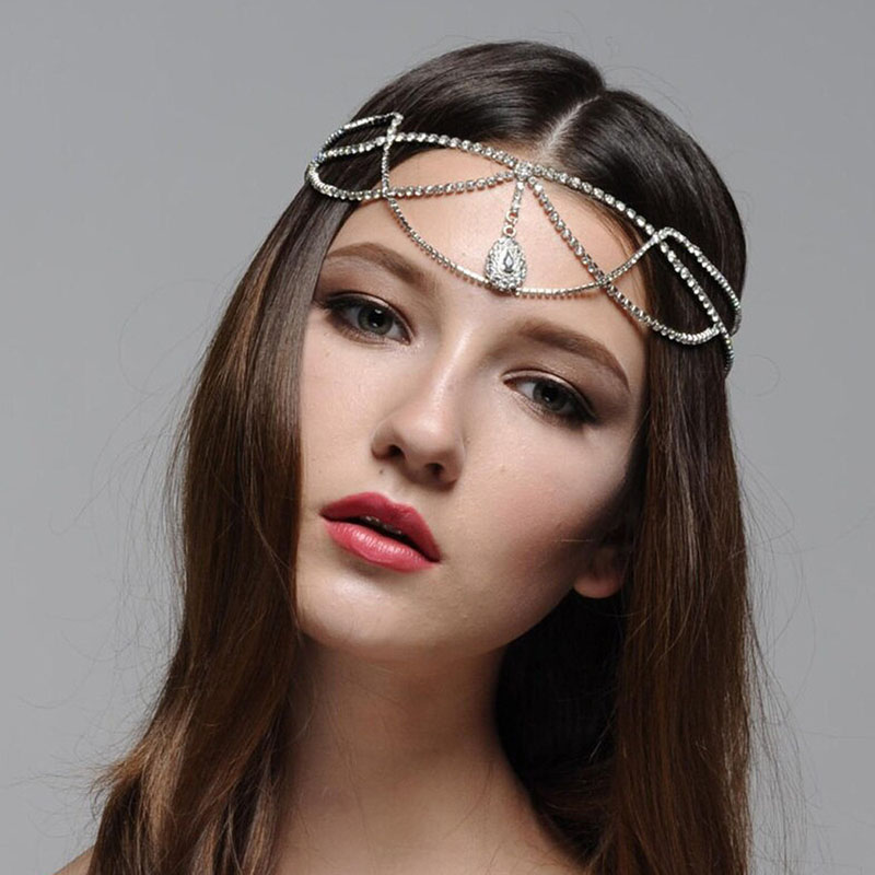 Fashion Multi-layer Rhinestone Hair Chains Retro Water Drops Forehead Chain Supplier