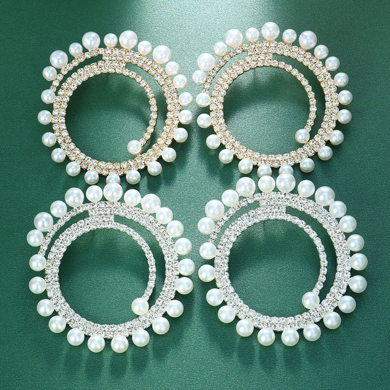 Wholesale Jewelry Fashion Irregular Pearl Oversized Round With Diamonds Earrings