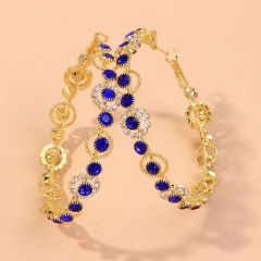 Blue Rhinestone Earrings Ladies Personalized Luxury Trend Round Earrings Manufacturer