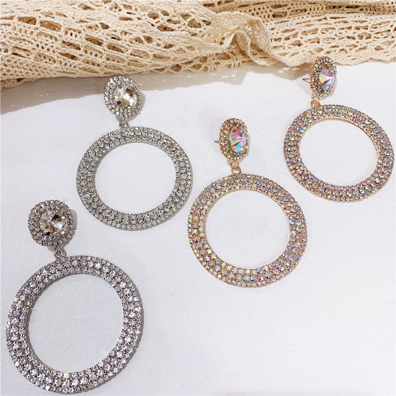 Fashion Explosion Fire Ear Luxury Colorful Large Round Rhinestone Circle Earrings Manufacturer