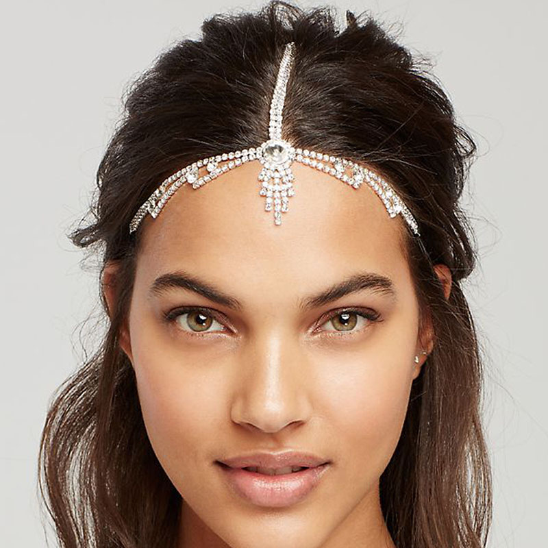 Simple Rhinestone Fringe Forehead Chain Full Of Diamonds Stretch Rope Hair Band Female Supplier