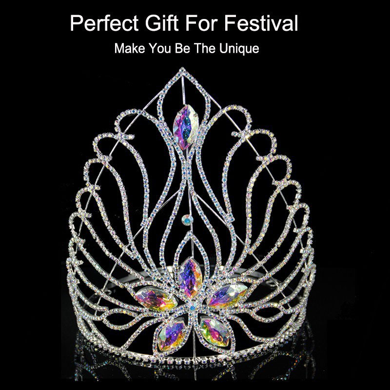 Bridal Headdress Crown Ab Color Crystal Rhinestone Flower-shaped Large Crown Hair Ornaments Distributor