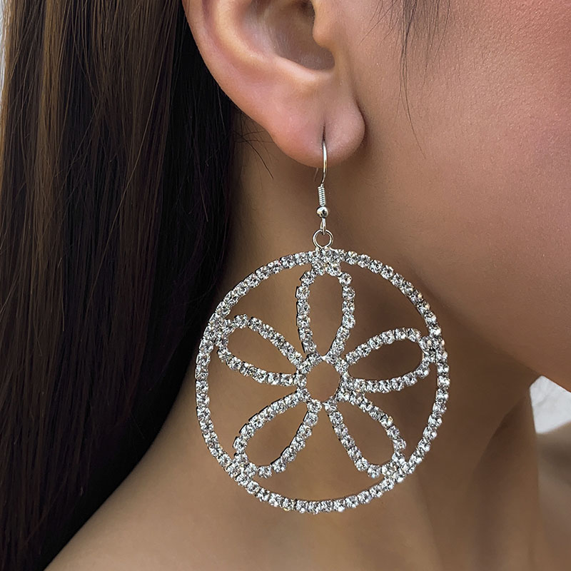 Ladies Delicate Rhinestone Hollow Flower Dangle Earrings Manufacturer