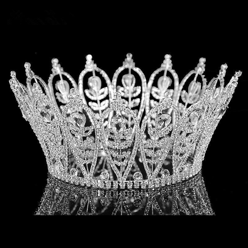 European Crystal Rhinestone Bridal Crown Beauty Pageant Leaves Full Crown Crown Distributor