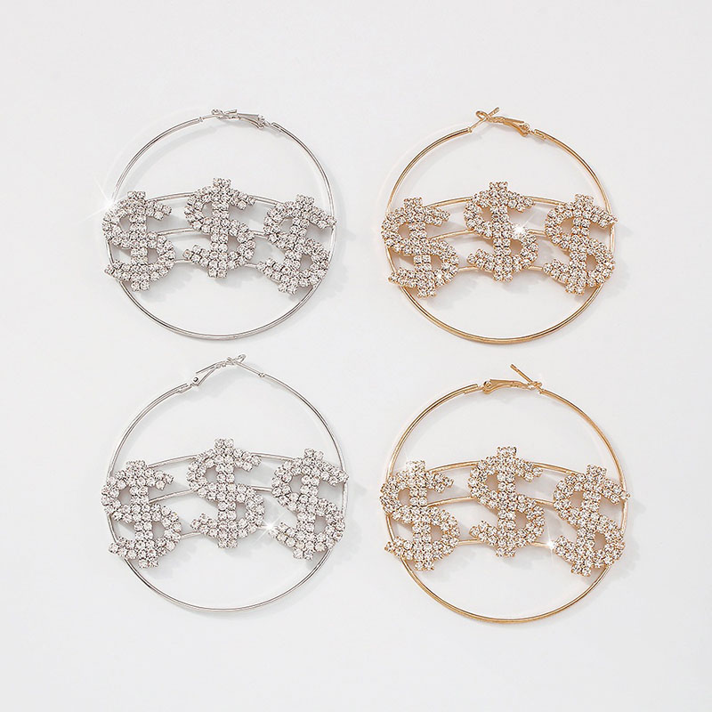 Wholesale Jewelry Exaggerated  Ear Accessories Fashion Personality Circle Dollar Rhinestone Earrings