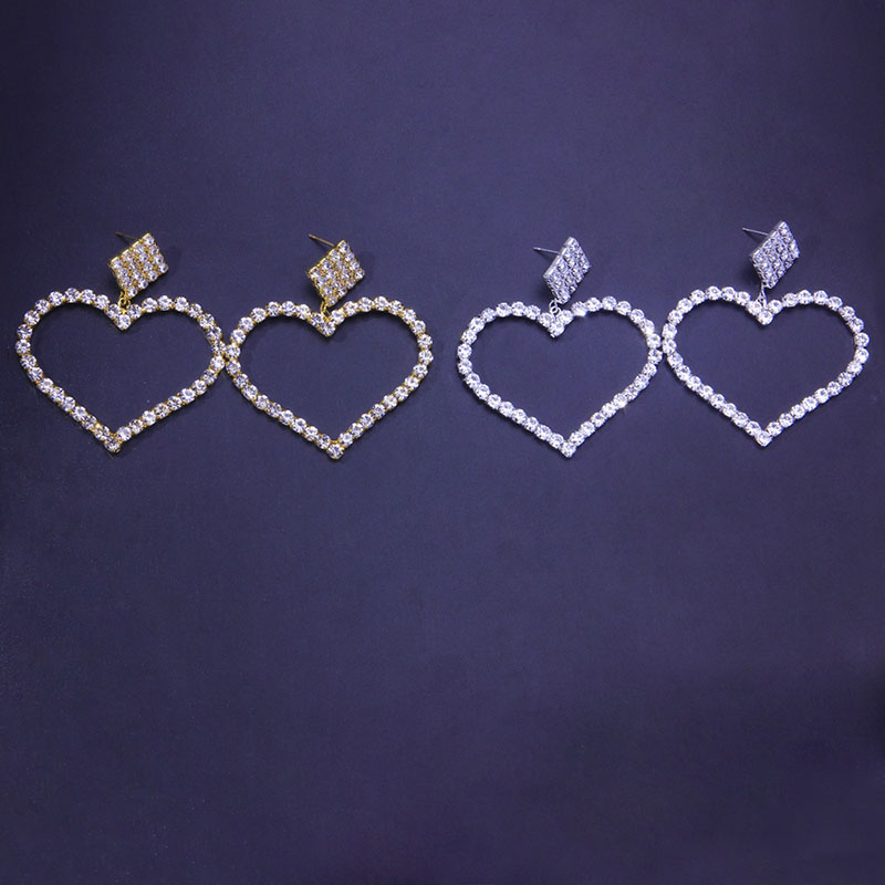 Wholesale Jewelry Heart-shaped Rhinestone Earrings Exaggerated Fashion Luxury Dangle Earrings