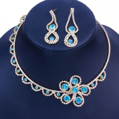 British Flower Full Of Diamonds Sapphire Collar Earrings Set Dinner Dress Accessories Distributor