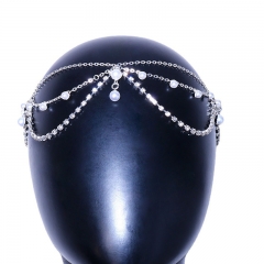 Wholesale Jewelry Pearl Hair Chain European And American Sexy Multi-layer Rhinestone Forehead Chain