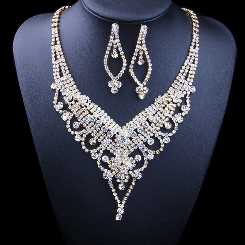 Bridal Necklace Set Europe And The United States Set Diamond Fashion Necklace Earrings Two Sets Distributor