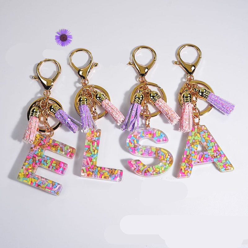 Wholesale Soft Ceramic Crystal Drip Keychain English Letters Pendant Colorful Tassel