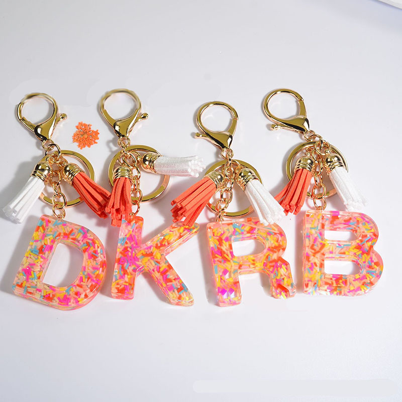 Wholesale Colorful Long Filled Letters Keychain Crystal Drip Tassel Pendant