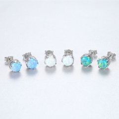 Wholesale S925 Silver Studs Opal Earrings Round Simple Temperament