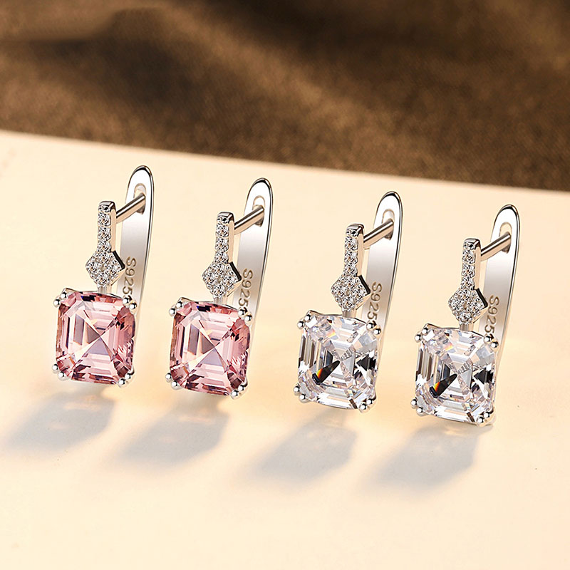 Wholesale S925 Sterling Silver Earrings Pink Morganite Temperament Earrings