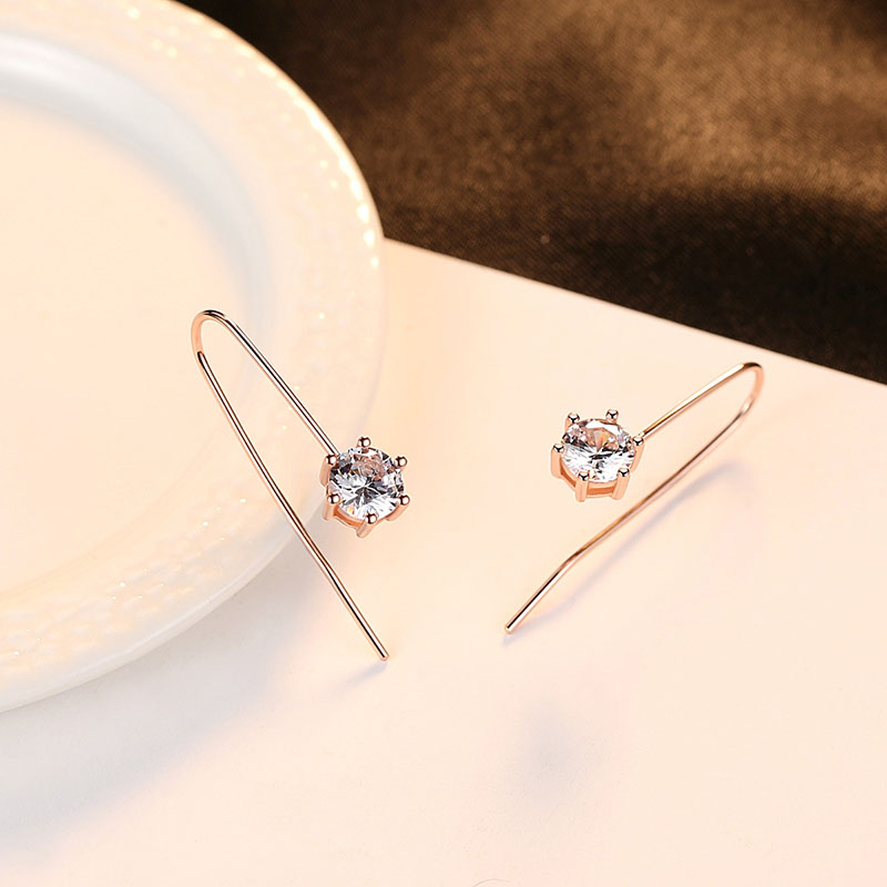 Wholesale S925 Silver Ear Hook Earrings Rose Gold Six Claws Simple