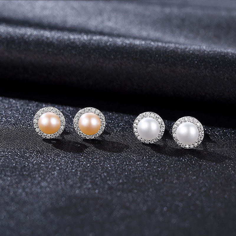 Wholesale Exquisite 925 Silver Micro-set Zircon Freshwater Pearl Disc Earrings Korean Version