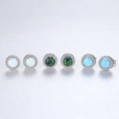 Wholesale S925 Silver Stud Earrings Opal Micro Set Zirconia Fashion Temperament Jewelry
