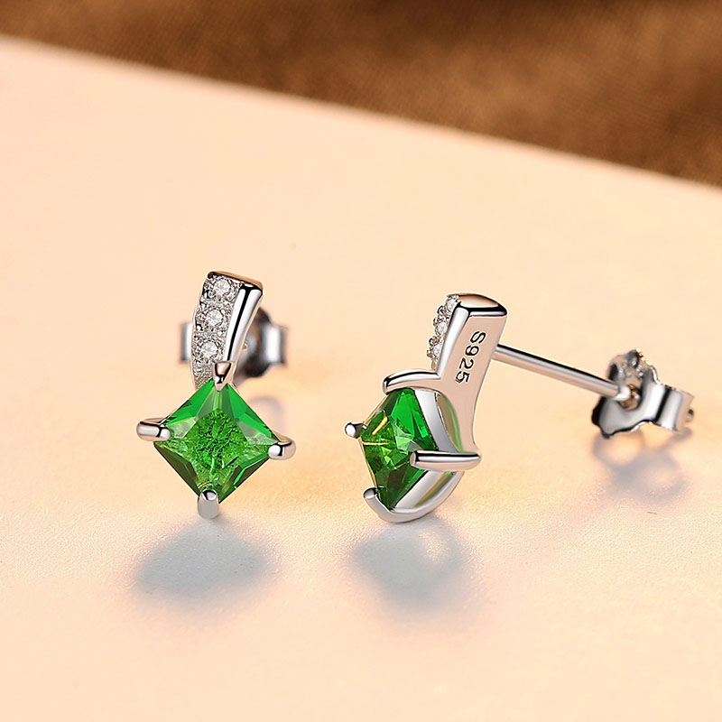 Wholesale Emerald Earrings S925 Silver Three-dimensional Square Italian French Vintage Court Style
