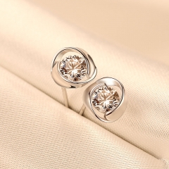 Wholesale Korean Version Earrings 925 Silver Round Zirconia Pinwheel Rotation