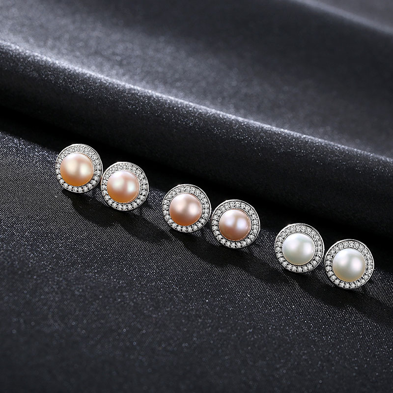 Wholesale Exquisite 925 Silver Earrings Round Disc Pearl Vintage Versatile Valentine's Day Gift