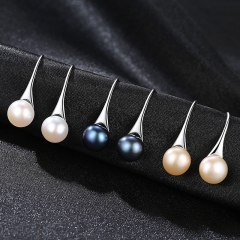Wholesale S925 Silver Ear Hook Type Pearl Earrings 8-8.5mm Bun Beads Temperament