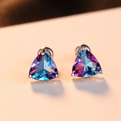 Wholesale Tourmaline 925 Silver Colored Gemstone Earrings Fashion Shiny Rainbow Stone Spiral Color Stone