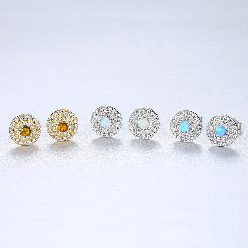 Wholesale S925 Sterling Silver Studs Round Earrings Opal Simple