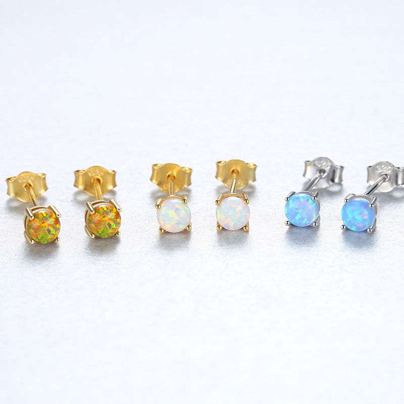 Wholesale Fashion S925 Silver Stud Earrings With Zircon Round Opal
