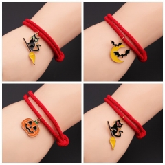 Wholesale Halloween Alloy Red Rope Bat Cat Pumpkin Moon Adjustable Bracelet