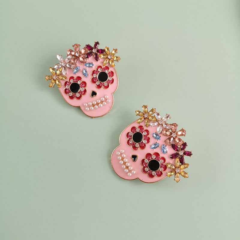 Halloween Skull Earrings Colorful Studs With Diamonds Manufacturer