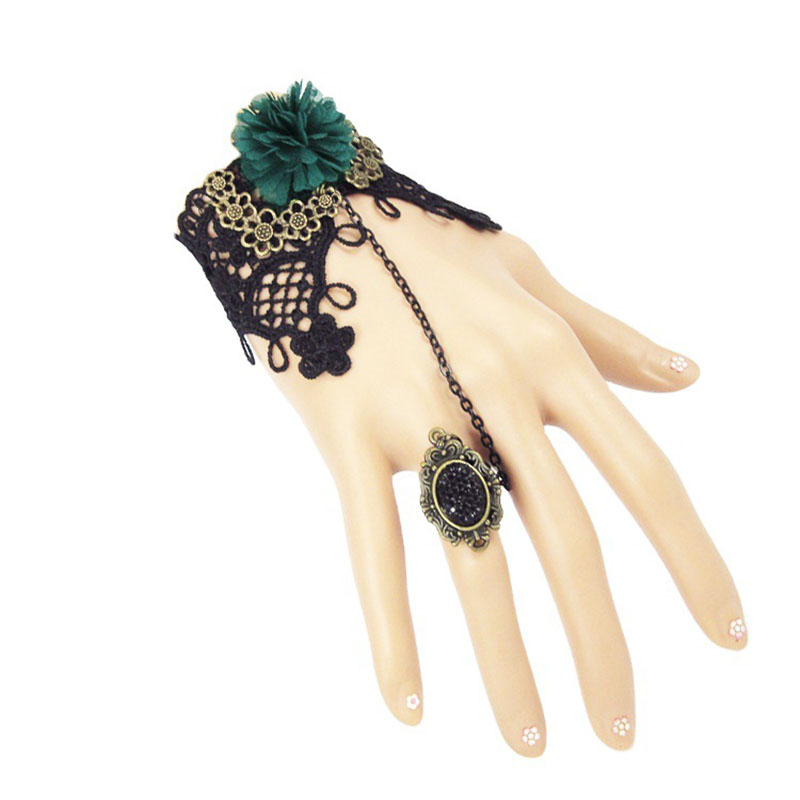 Wholesale Vintage Gothic Black Lace Bracelet Ring Set Halloween