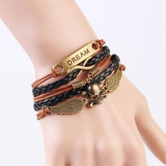 Wholesale Vintage Halloween Angel Wings Skull Braided Leather Bracelets