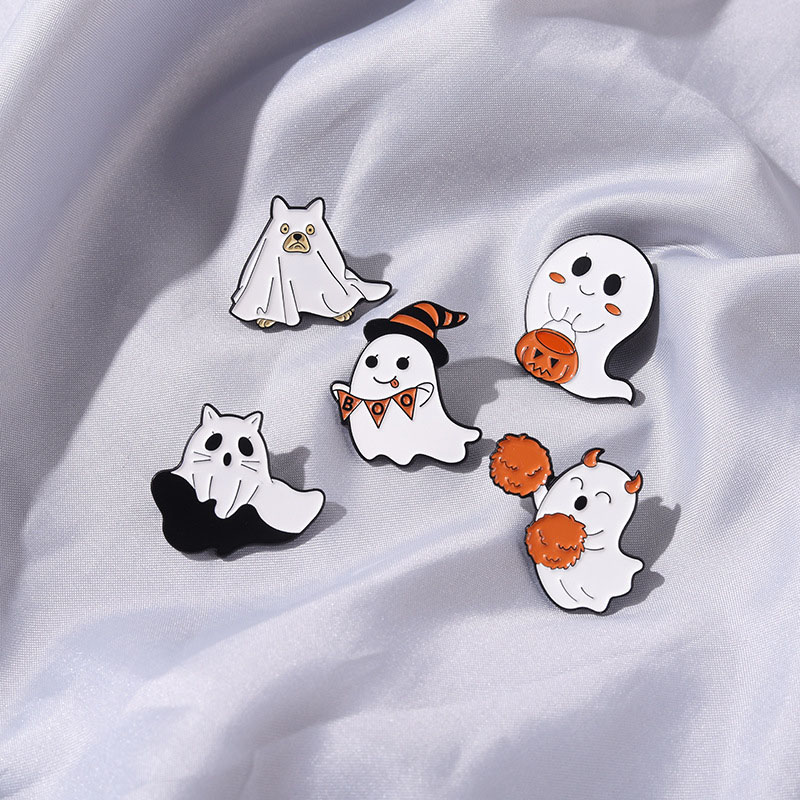 Wholesale Halloween Cute Ghost Pumpkin Lights Baked Alloy Badge Brooch