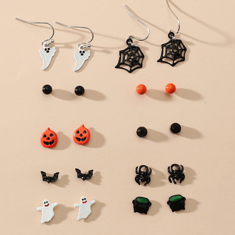 Wholesale Spider Web Skull Halloween Gothic Vintage Exaggerated Bat Earrings