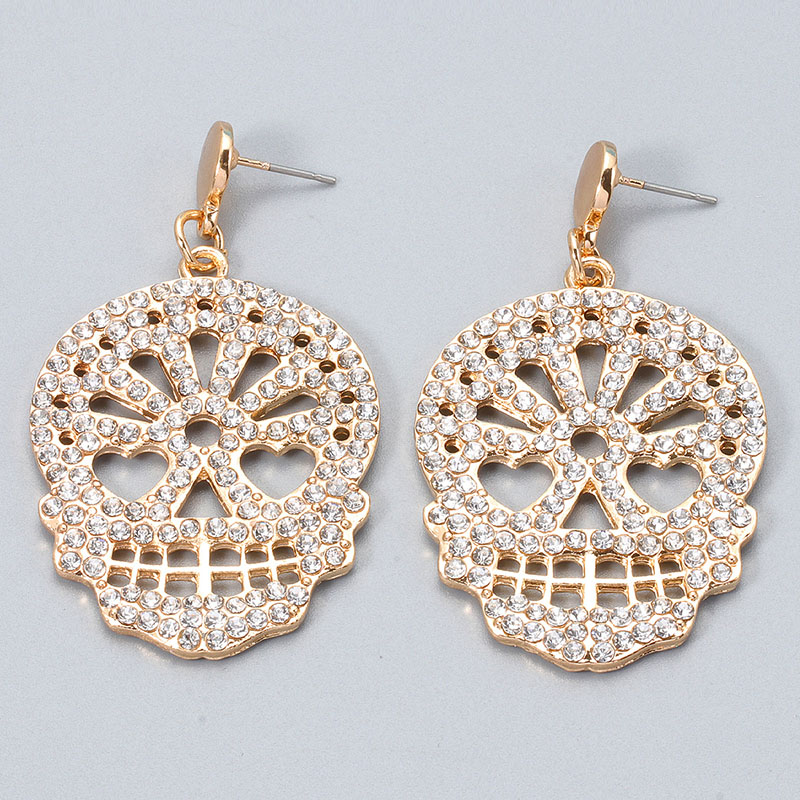 Personalized Carved Skull With Diamonds Halloween Vintage Weird Earrings Manufacturer