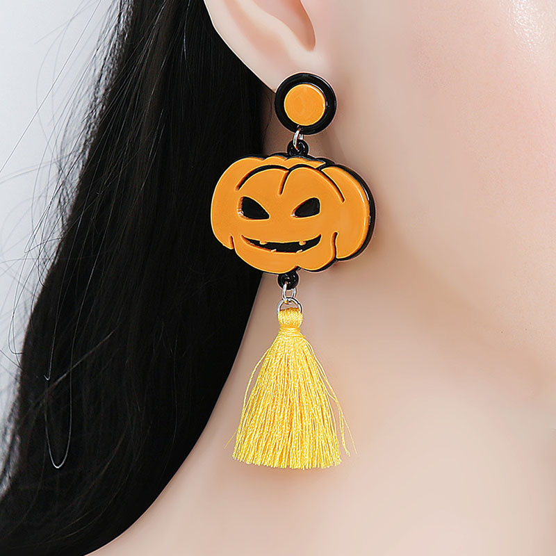 Wholesale Creative Pumpkin Acrylic Plate Weird Earrings Halloween Tassel
