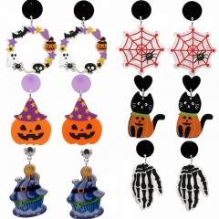 Wholesale Halloween Acrylic Spider Palm Earrings Personalized Cat Pumpkin Cartoon Earrings