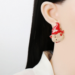 Wholesale Creative Christmas Halloween Diamond-set Santa Claus Alloy Earrings