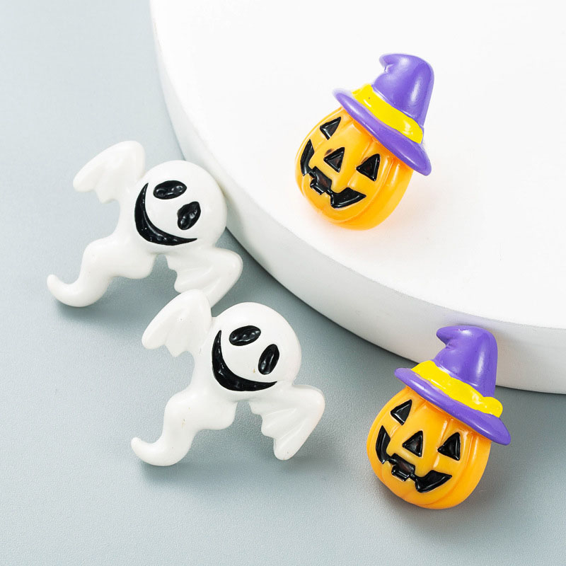Wholesale Halloween Pumpkin Head White Ghost Resin Earrings Dark Painted Oil Earrings