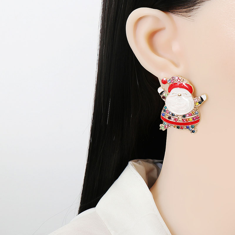 Wholesale Creative Christmas Halloween Alloy Earrings With Diamond Santa Claus