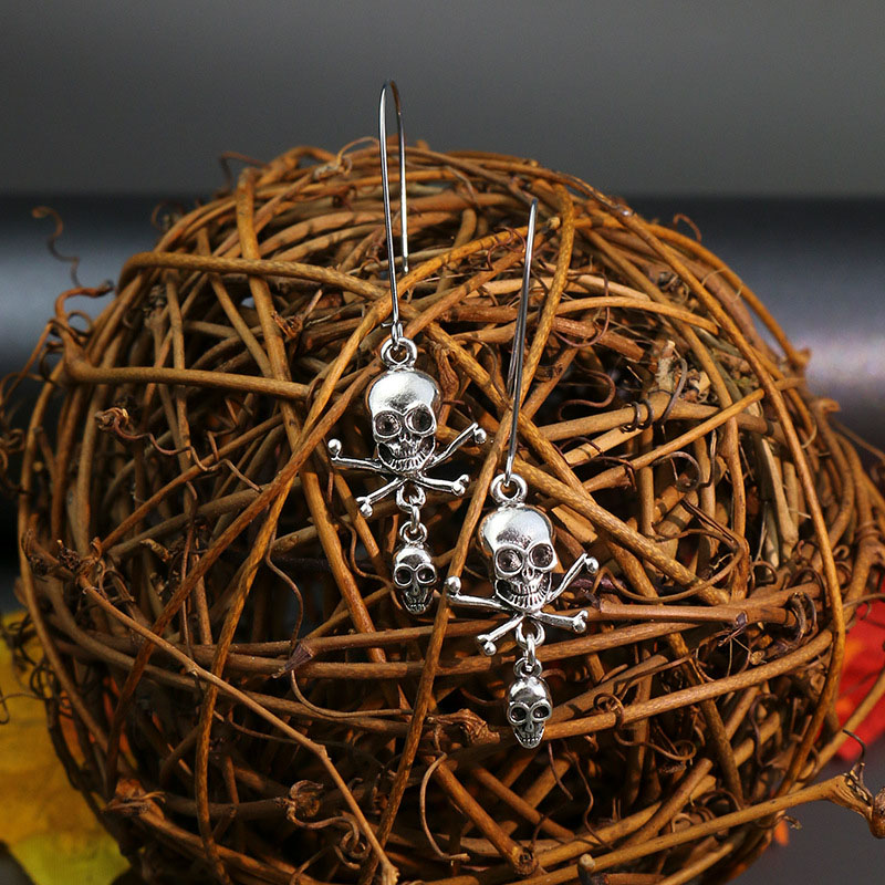 Wholesale Halloween Scary Spooky Skull Spider Web Earrings Dark Wind