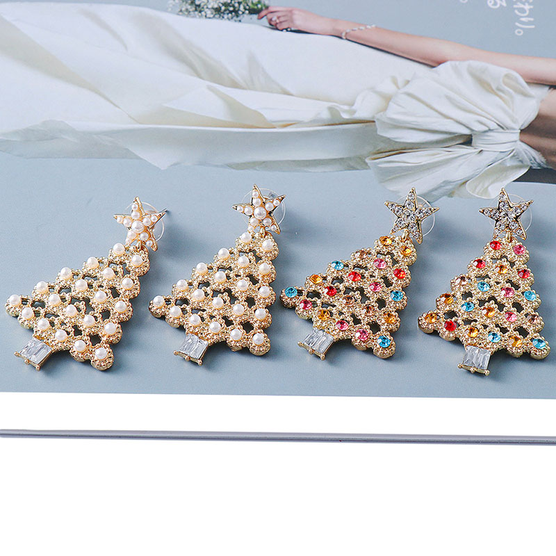 Wholesale Creative Christmas Halloween Diamond-set Christmas Tree Alloy Earrings