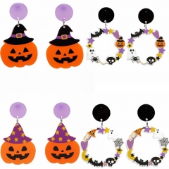 Wholesale Halloween Graffiti Bat Earrings Acetate Plate Ghost Pumpkin